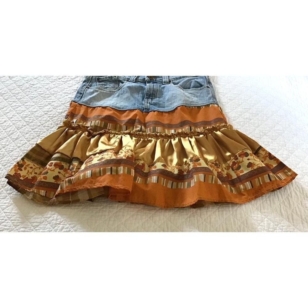 Levis Y2K Upcycled Denim Boho Tiered Ruffle Skirt Sz 9 Festival Western Cottage - Picture 8 of 15